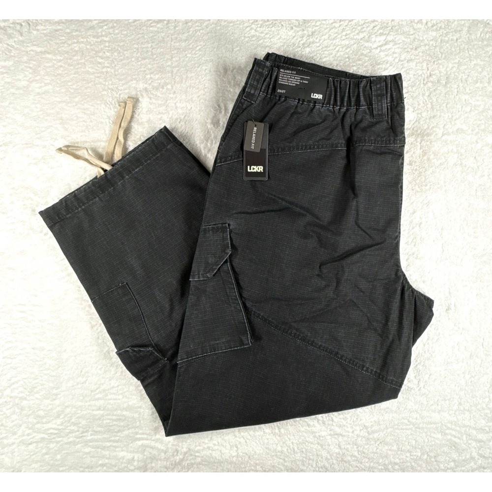 LCKR Mens Palermo Cargo Pants 2XL Black Relaxed Fit Utility Ripstop NWT